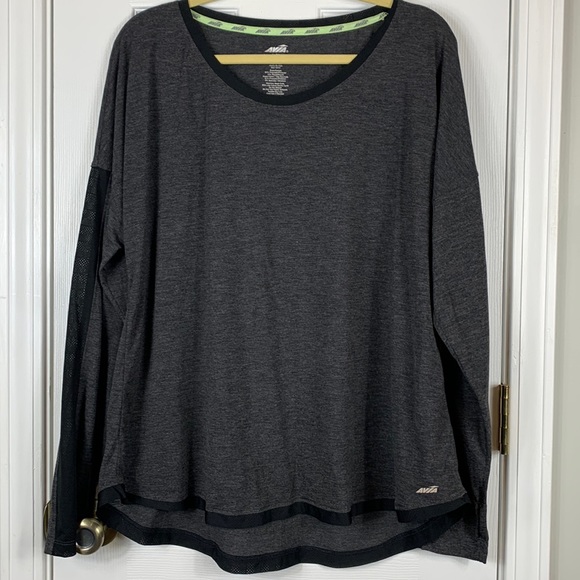 Avia Tops - Avia dark grey long sleeved athletic top size XXL. Mesh striped down sleeve